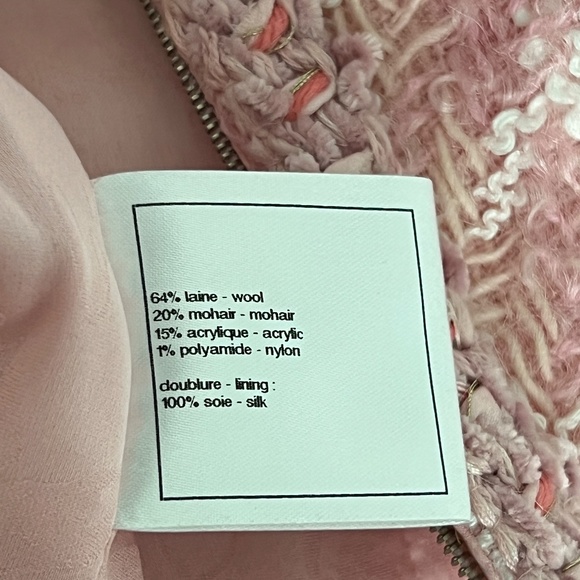 Chanel 2pc Pink Gold Button-Up Tweed Woven Trim Jacket Skirt Suit Set - Picture 11 of 11